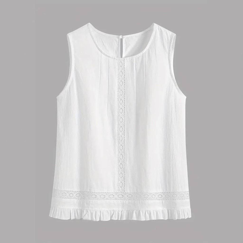 Elegant Lace Shirt Sleeveless Floating Pants